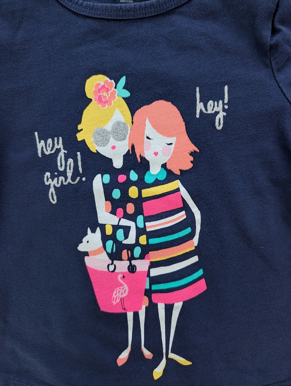 Gymboree Girls Navy Graphic 'Hey Girl' Short Sleeve Tee Cotton Size S (5/6) - Picture 4 of 7